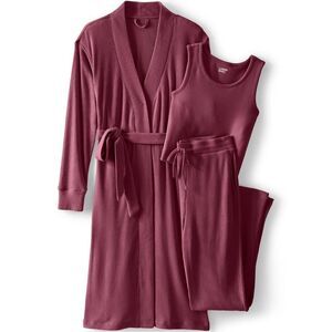 Land's End 3 piece Pajama Set Robe Sleeveless Top Long Pants Grey  Burgundy Var